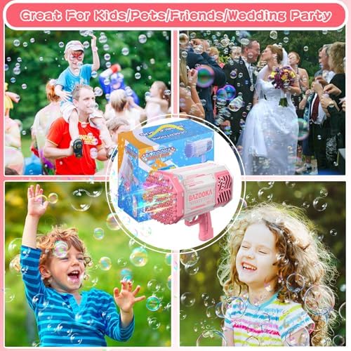 Bubble Machine Gun, 69 Holes Bubble Gun with Lights, Pink Outdoor Summer Beach Kids Bubbles Toys Birthday Wedding Party Fun for Girls Boys