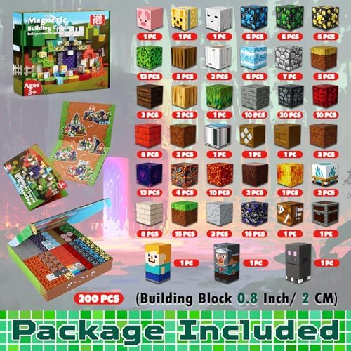 200 PCS 0.8in Magnetic Blocks - Magnet Toys for Kids, Magnetic Building Blocks Cubes, Stacking Magnets, School STEM Toys Birthday Gifts for Boys and Girls Age 3+ Years Old (Theme: Portal)