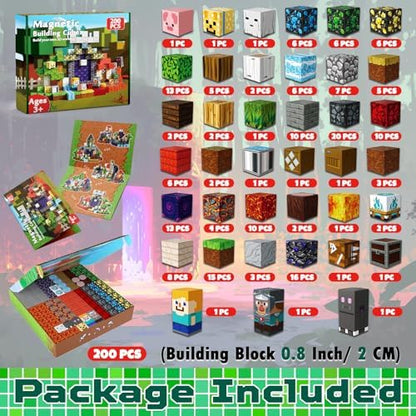 200 PCS 0.8in Magnetic Blocks - Magnet Toys for Kids, Magnetic Building Blocks Cubes, Stacking Magnets, School STEM Toys Birthday Gifts for Boys and Girls Age 3+ Years Old (Theme: Portal)