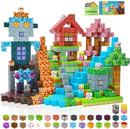 EchoPlan 150PCS Magnetic Blocks, Magnetic Building Blocks, STEM Constructions Magnet Blocks for Boys Girls Age 3 4 5 6 7 8 9 10, Sensory Stacking Toy Christmas Birthday Gifts for Kids, 1" Large Size
