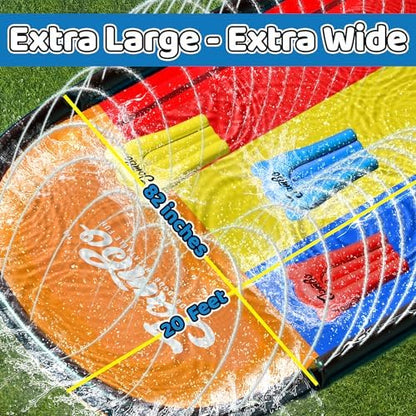JAMBO Premium Triple Water Slide with 3 Bodyboards, 20Ft Heavy Duty Slip Splash and Slides-Advanced 3-Way Sprinkler System, Splash Pad Mat Backyard Summer Outdoor Water Toys n Long Slides for Kids