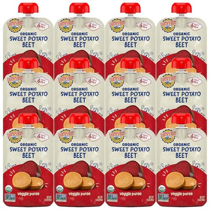 Earth's Best Organic Baby Food Pouches, Stage 2 Vegetable Puree for Babies 6 Months and Older, Organic Sweet Potato and Beets Puree, 3.5 oz Resealable Pouch (Pack of 12) (Packaging May Vary)