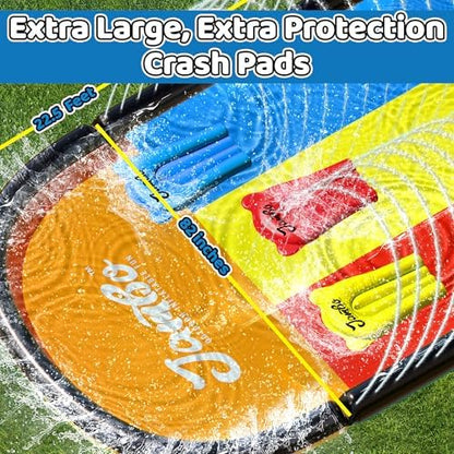JAMBO 22.5ft Triple Lane Slip Splash and Slide with 3 Bodyboards with Built in Surround Sprinkler for Backyard Outdoor Water Fun for Kids