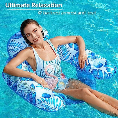 Jasonwell Inflatable Pool Float Chair - Pool Floaties Chair Floats Loungers for Swimming Pools Floating Lounger with Cup Holders Toy Party Floaties for Adults L