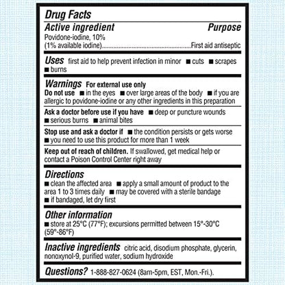 Betadine Antiseptic Liquid First Aid Solution, Povidone-Iodine 10%, Kills Germs in Minor Cuts Scrapes & Burns, No Sting Promise, No Alcohol or Hydrogen Peroxide, 8 FL OZ (Pack of 2)
