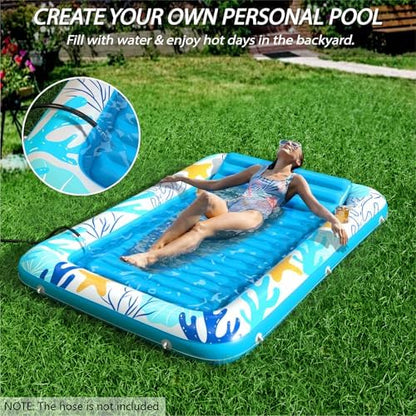 Inflatable Tanning Pool Lounger Float - Jasonwell 4 in 1 Sun Tan Tub Sunbathing Pool Lounge Raft Floatie Toys Water Filled Tanning Bed Mat Pad for Adult Blow Up Kiddie Pool Kids Ball Pit Pool