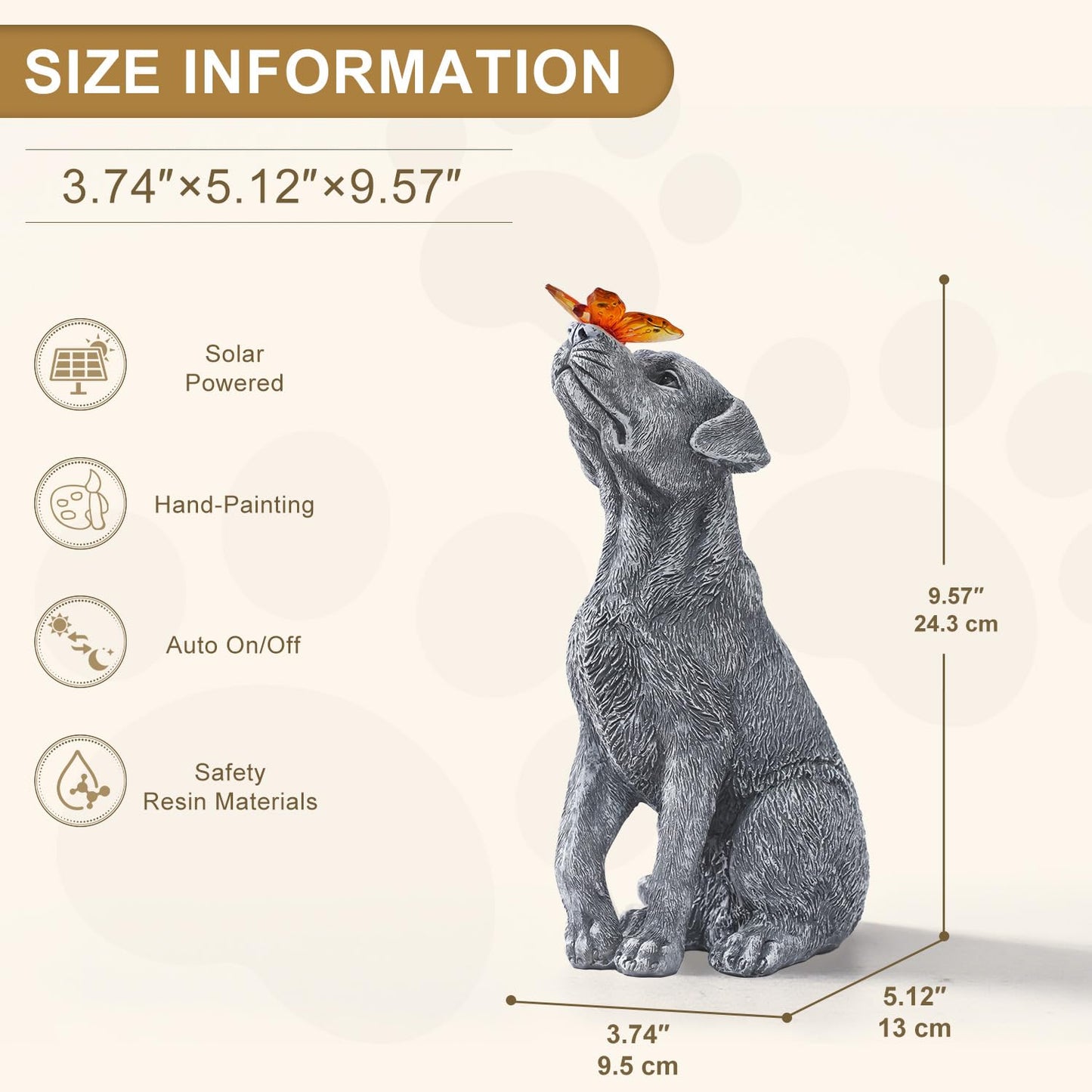 Fashionoda Solar Garden Statue Dog Figurine – Outdoor Decoration with Butterfly for Garden Yard Lawn Home Decor Outside : Memorial Gifts for Women Mom Grandma