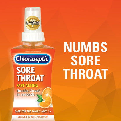 Chloraseptic Sore Throat Spray, Citrus, 6 fl oz, 1 Bottle (Pack of 2)