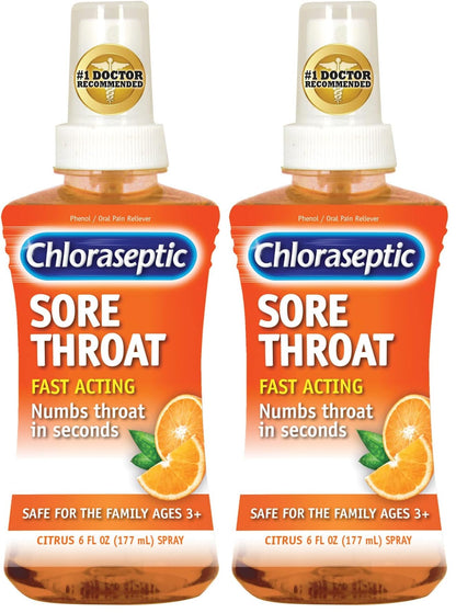 Chloraseptic Sore Throat Spray, Citrus, 6 fl oz, 1 Bottle (Pack of 2)