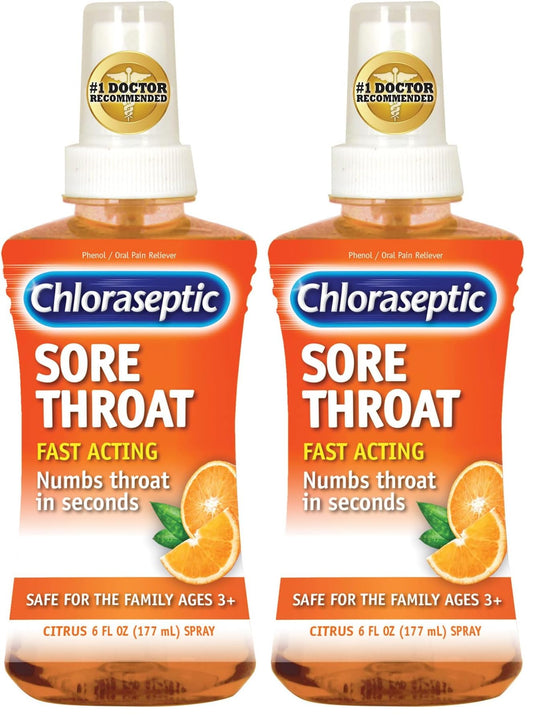 Chloraseptic Sore Throat Spray, Citrus, 6 fl oz, 1 Bottle (Pack of 2)