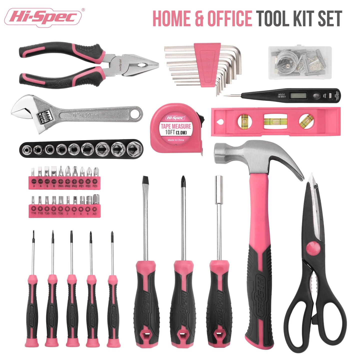 Hi-Spec 54pc Red Household Tool Kit – Essential DIY Hand Tool Set with Toolbox for Home, Garage, Office, Basic Repairs, First Apartment, New Home & Everyday Home Improvement