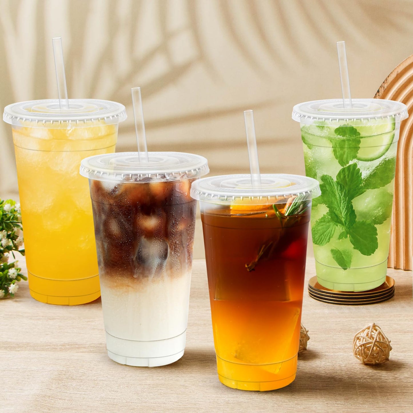 Lamosi 100 Pack 20 oz Clear Plastic Cups with Lids and Straws, Disposable Iced Coffee Cups with Lids for To-Go Cold Drinks, Smoothies and Slushie