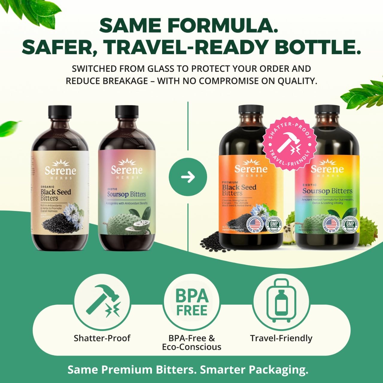 Serene Herbs Soursop Bitters Liquid & Black Seed Bundle – Organic Herbal Guanabana for Digestive Support & Immune Health – Vegan, Non-GMO – 32 oz (16 oz Each), 64 Servings