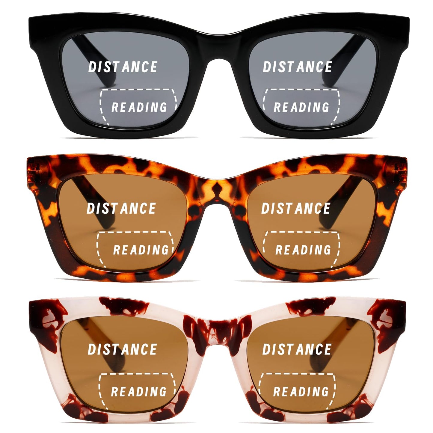 Hubeye Bifocal Sunglasses For Women Oprah Style Square Reading Sunglasses UV400 Sun Readers Glasses With Metal Spring +1.25