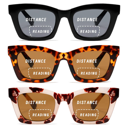 Hubeye Bifocal Sunglasses For Women Oprah Style Square Reading Sunglasses UV400 Sun Readers Glasses With Metal Spring +1.25