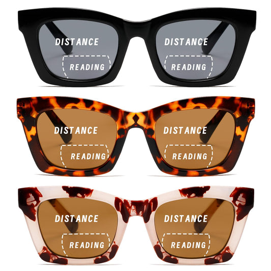 Hubeye Bifocal Sunglasses For Women Oprah Style Square Reading Sunglasses UV400 Sun Readers Glasses With Metal Spring +1.25