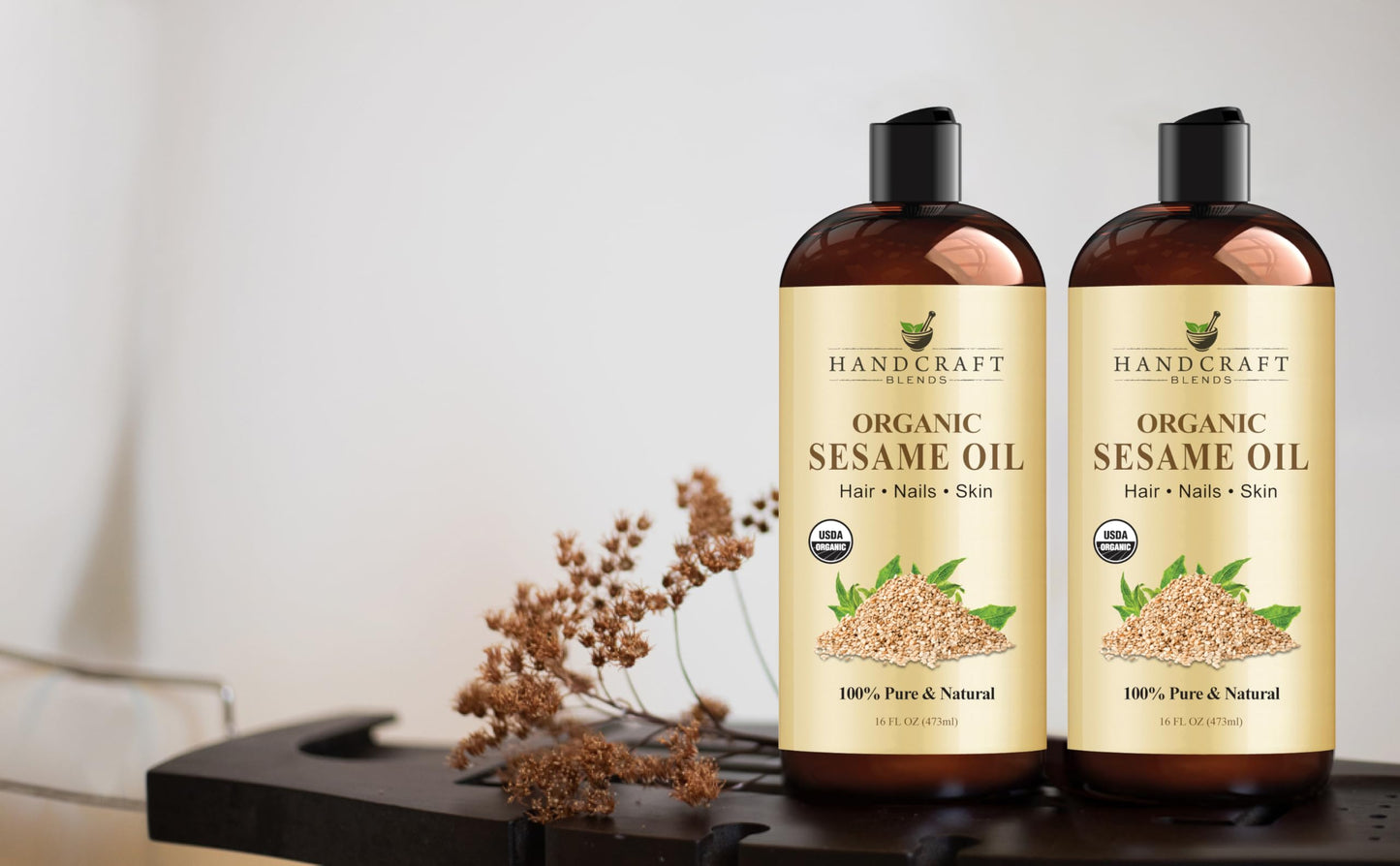 Handcraft Blends Organic Sesame Oil - 16 Fl Oz - 100% Pure and Natural - Premium Grade Carrier Oil for Skin and Hair - Hair and Body - Massage - Expeller-Pressed and Hexane-Free