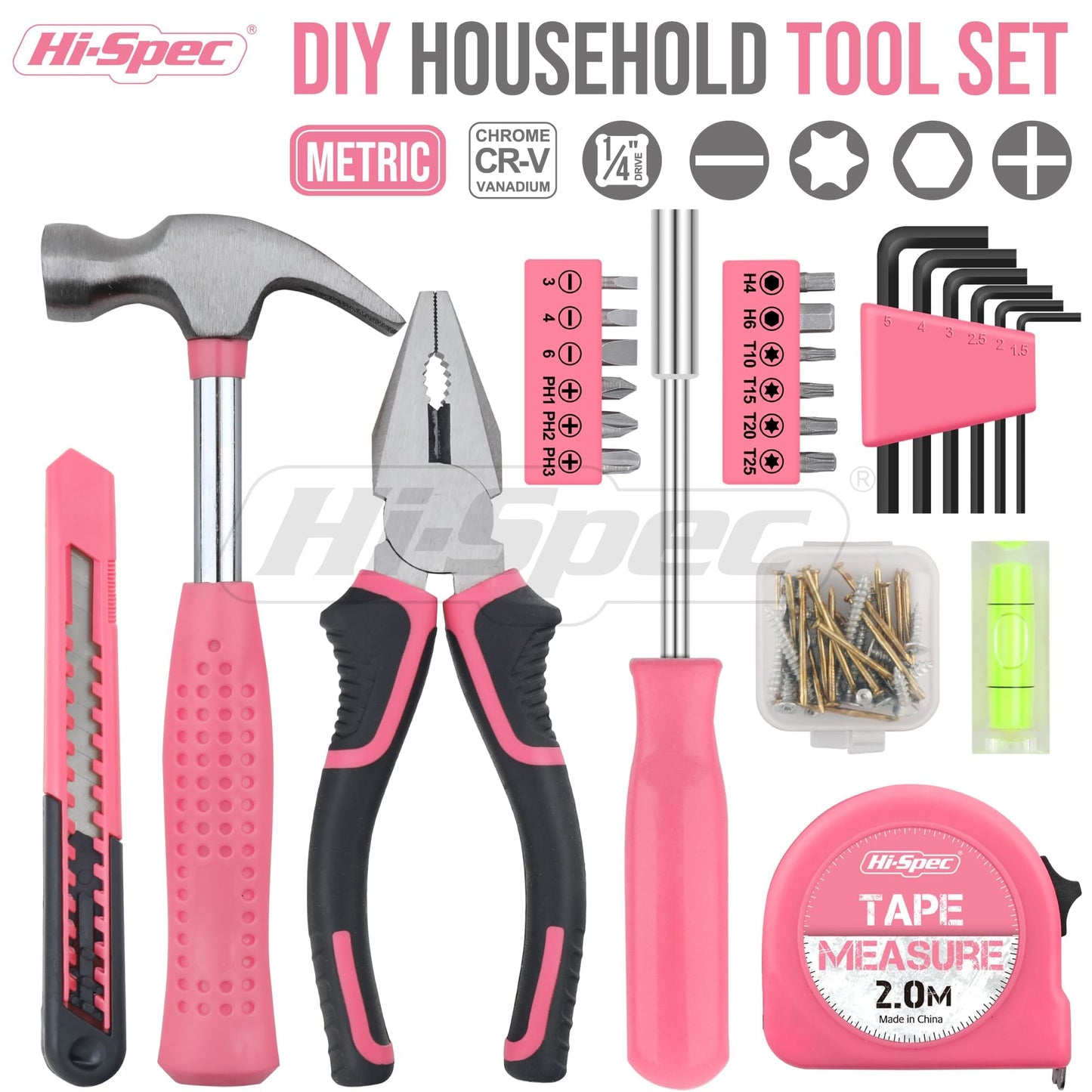 Hi-Spec 54pc Red Household Tool Kit – Essential DIY Hand Tool Set with Toolbox for Home, Garage, Office, Basic Repairs, First Apartment, New Home & Everyday Home Improvement