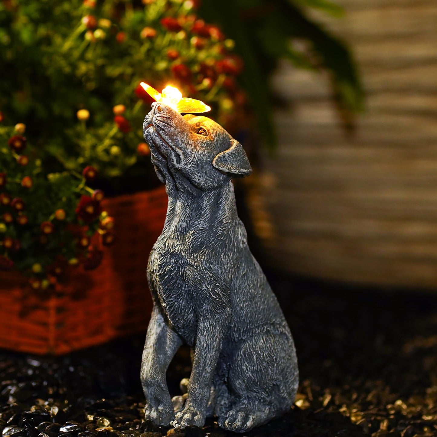 Fashionoda Solar Garden Statue Dog Figurine – Outdoor Decoration with Butterfly for Garden Yard Lawn Home Decor Outside : Memorial Gifts for Women Mom Grandma