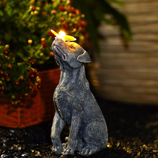 Fashionoda Solar Garden Statue Dog Figurine – Outdoor Decoration with Butterfly for Garden Yard Lawn Home Decor Outside : Memorial Gifts for Women Mom Grandma