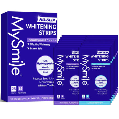 MySmile Teeth Whitening Strips 14 Treatments Kit, Hydroxyapatite-Infuse White Strips, Non-Sensitive Teeth Whitening with Soothing Natural Ingredients, Enamel-Safe, Residue-Free, Non-Slip(28 Count)