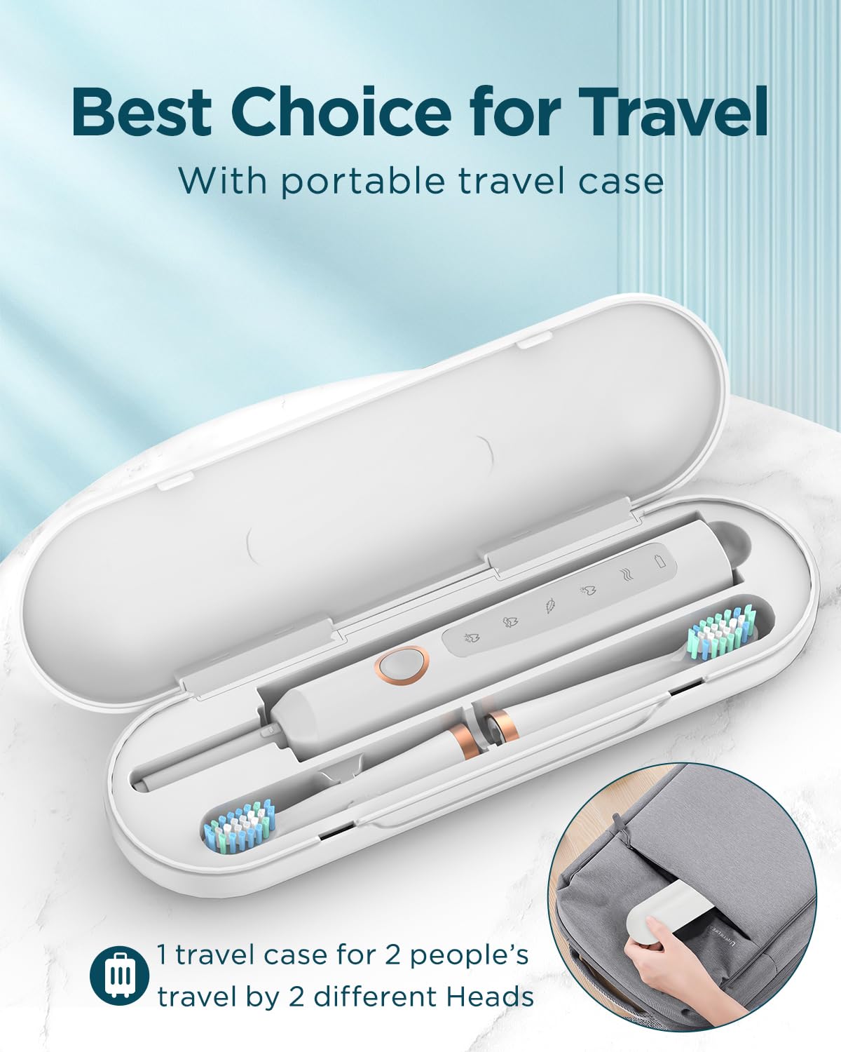 Rtauys M5 Sonic Electric Toothbrush for Adults and Kids - Rechargeable Electric Toothbrush Kids Ages 12+ and Adults with 8 Brush Heads & Travel Case, 120 Days Battery Life - White