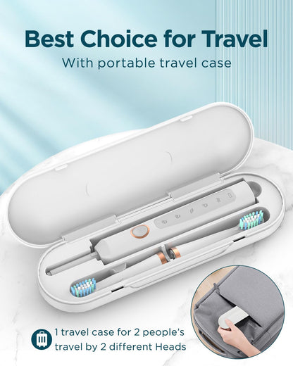 Rtauys M5 Sonic Electric Toothbrush for Adults and Kids - Rechargeable Electric Toothbrush Kids Ages 12+ and Adults with 8 Brush Heads & Travel Case, 120 Days Battery Life - White