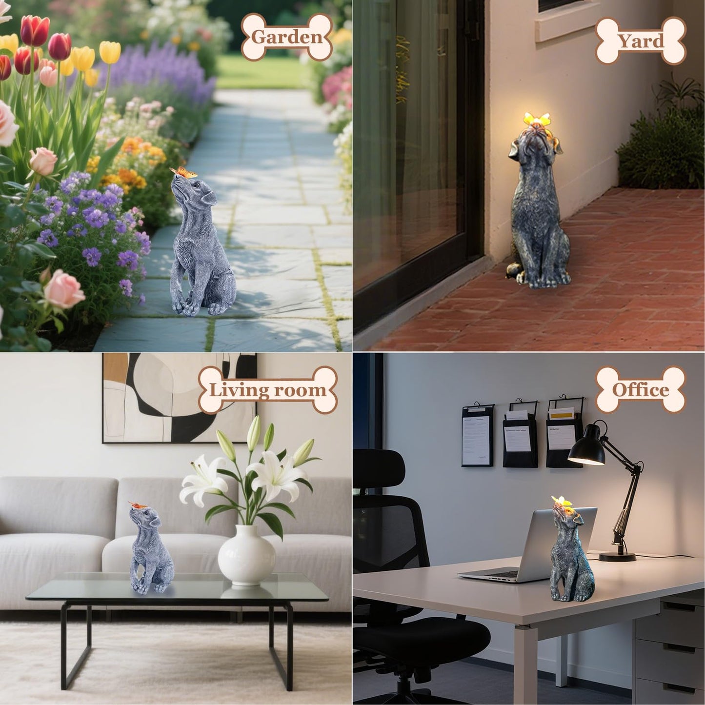 Fashionoda Solar Garden Statue Dog Figurine – Outdoor Decoration with Butterfly for Garden Yard Lawn Home Decor Outside : Memorial Gifts for Women Mom Grandma