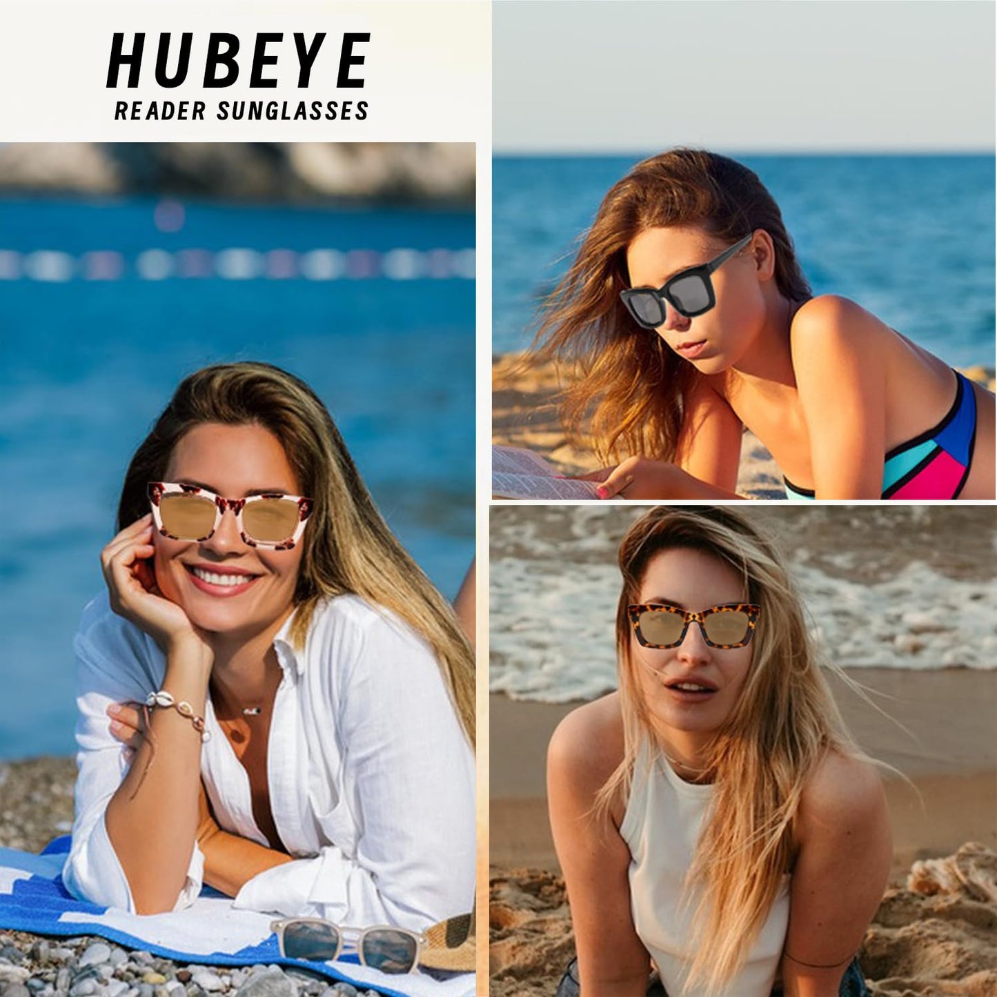 Hubeye Bifocal Sunglasses For Women Oprah Style Square Reading Sunglasses UV400 Sun Readers Glasses With Metal Spring +1.25