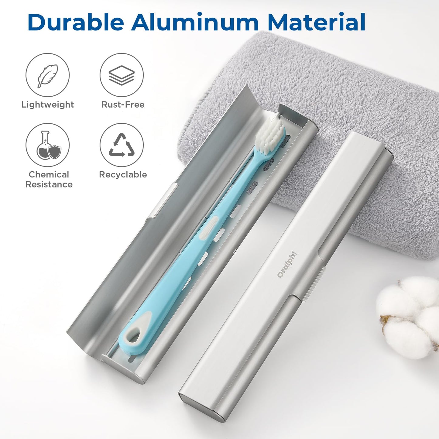 Oralphi 2 Pack Aluminum Toothbrush Travel Case, Portable Travel Toothbrush Holder, Durable Manual Toothbrush Box Container for Traveling, Bathroom, Camping, Business Trip