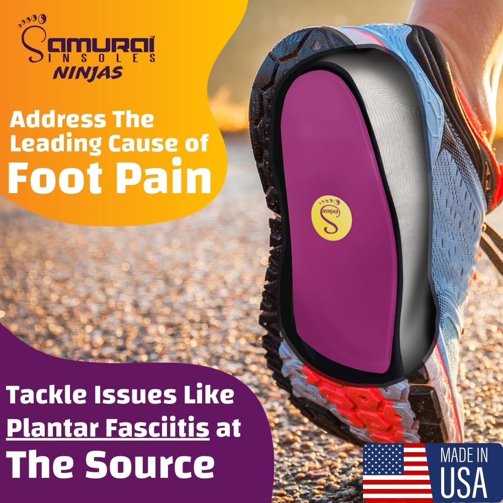 Samurai Insoles Ninjas Plantar Fasciitis Relief Insoles - Podiatrist Designed, Orthotic Lab Made in The USA Arch Support Shoe Insert for Mens 11-11.5 or Womens 13-13.5