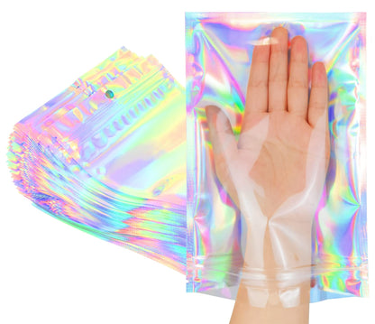 Trunple Smell Proof Bags & Resealable Foil Pouch Sample Bag [100 PCS ] Great for Party Favor Food Storage (Holographic Color) (6x9 Inch)