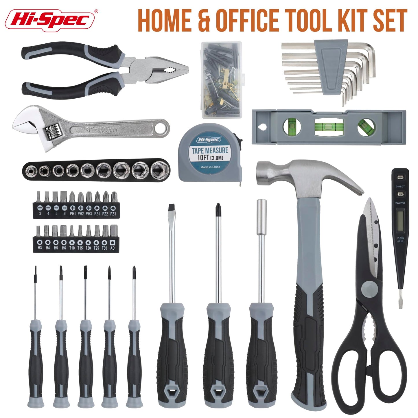 Hi-Spec 54pc Red Household Tool Kit – Essential DIY Hand Tool Set with Toolbox for Home, Garage, Office, Basic Repairs, First Apartment, New Home & Everyday Home Improvement