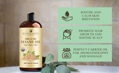 Handcraft Blends Organic Sesame Oil - 16 Fl Oz - 100% Pure and Natural - Premium Grade Carrier Oil for Skin and Hair - Hair and Body - Massage - Expeller-Pressed and Hexane-Free