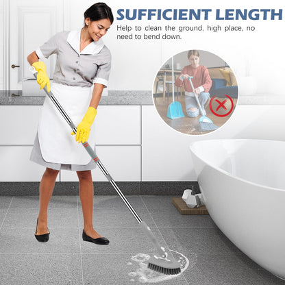 SetSail Floor Scrub Brush, 3-In-1 Tile Tub Floor Scrubber with 52-inch Adjustable Long Handle Shower Cleaner Brush and 4 Detachable Replacement Brush Heads for Cleaning Bathroom Kitchen Tub Tile, Grey