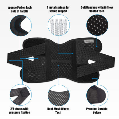 Galvaran Knee Brace with Side Stabilizers for Meniscal Tear Knee Pain ACL MCL Arthritis Injuries Recovery, Breathable Adjustable Knee Support for Men and Women (X-Large, Black)