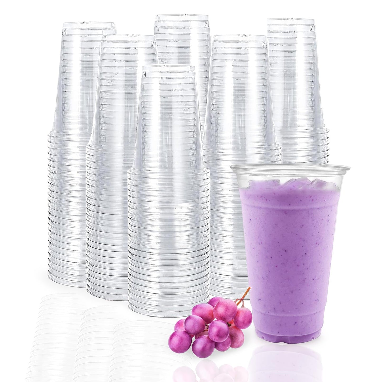 TashiBox plastic cups [24 oz 100cups],Clear Crystal disposable plastic cups,smoothie cups