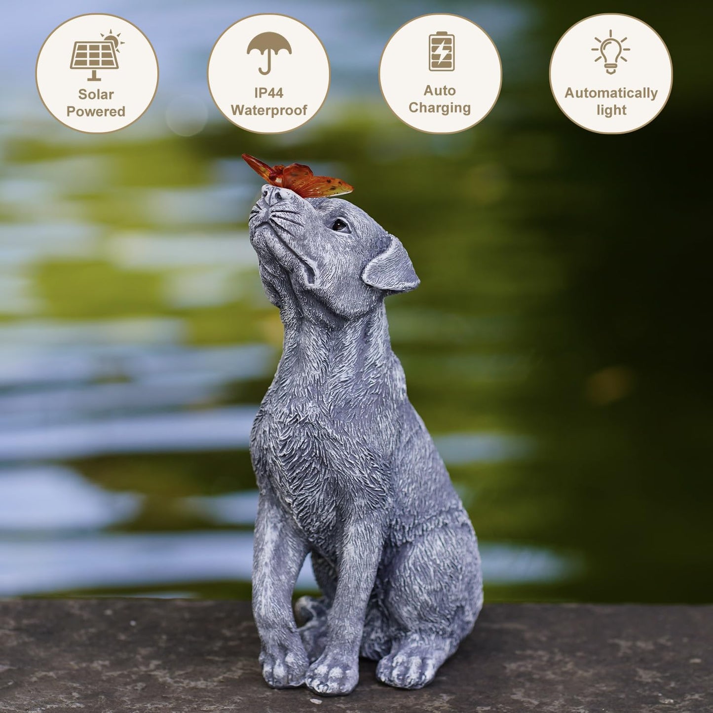 Fashionoda Solar Garden Statue Dog Figurine – Outdoor Decoration with Butterfly for Garden Yard Lawn Home Decor Outside : Memorial Gifts for Women Mom Grandma