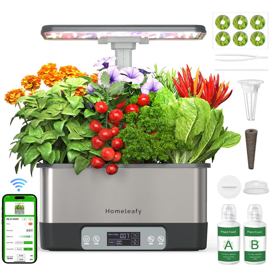 Homeleafy Hydroponics Growing System Kit, 8 Pods Smart Indoor Herb Garden with WiFi App Control, Seeds Pod Kit,LED Grow Light,Stainless Steel Herbs Planter for Lettuce,Basil,Gardening Gifts