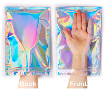 Trunple Smell Proof Bags & Resealable Foil Pouch Sample Bag [100 PCS ] Great for Party Favor Food Storage (Holographic Color) (6x9 Inch)