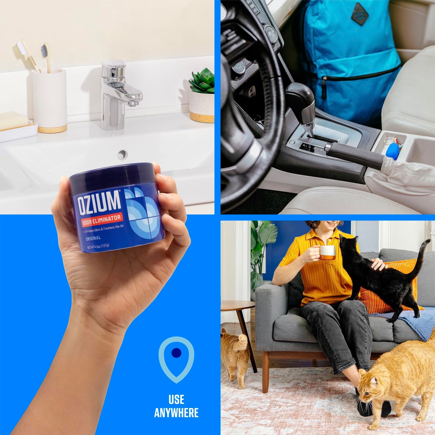 Ozium 4.5 Oz. Odor Eliminating Gel for Homes, Cars, Offices and More, Outdoor Essence, 4 Pack