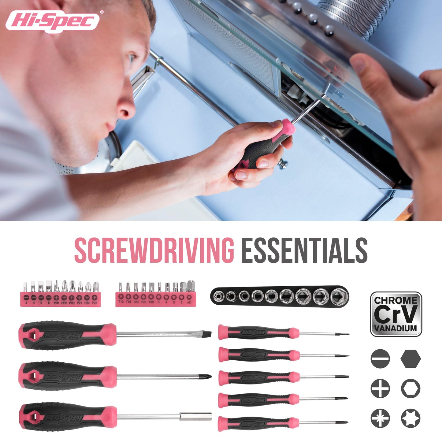 Hi-Spec 54pc Red Household Tool Kit – Essential DIY Hand Tool Set with Toolbox for Home, Garage, Office, Basic Repairs, First Apartment, New Home & Everyday Home Improvement