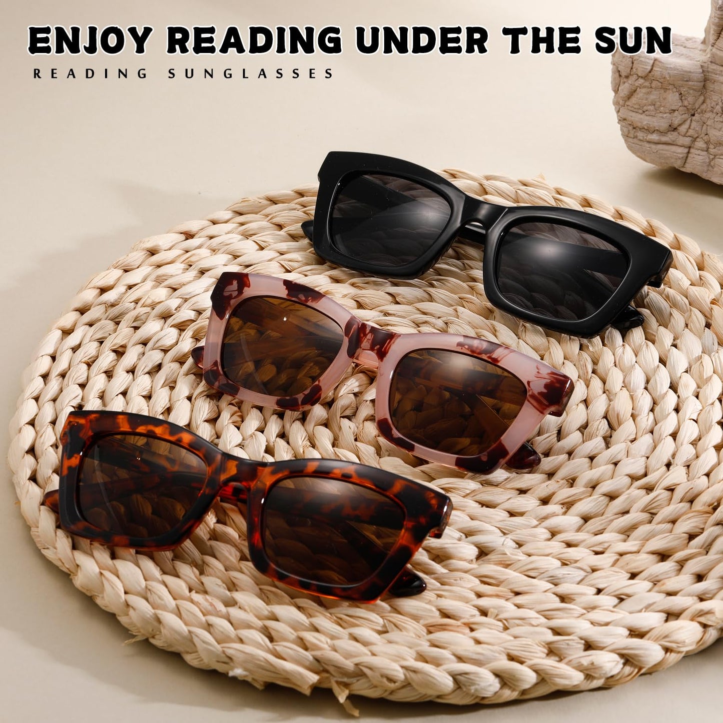 Hubeye Bifocal Sunglasses For Women Oprah Style Square Reading Sunglasses UV400 Sun Readers Glasses With Metal Spring +1.25