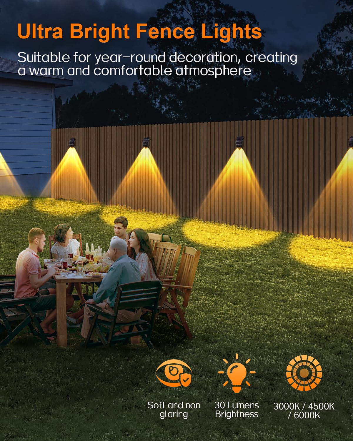 Super Long Lasting Solar Fence Lights, Dual Solar Panels, Better for Winter and Rainy Days, Outdoor Waterproof, High Brightness Solar Lights for Stair,Step,Yard,Patio,Backyard,Wall (8 Pack)
