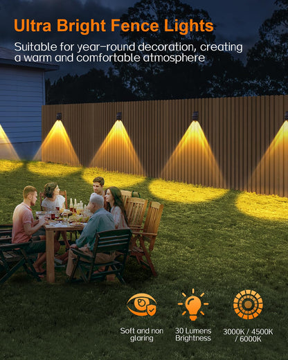 Super Long Lasting Solar Fence Lights, Dual Solar Panels, Better for Winter and Rainy Days, Outdoor Waterproof, High Brightness Solar Lights for Stair,Step,Yard,Patio,Backyard,Wall (8 Pack)