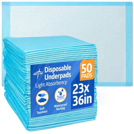 Medline Bed Pads Disposable Adult, Puppy Pads, 23x36, 50 Count, Light Absorbency, Incontinence Bed Pads, Pee Pads for Adults, Chux Pads Underpads, Disposable Bed Pads for Incontinence, Pee Pads
