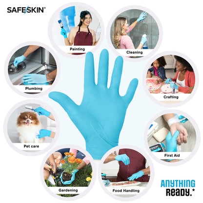 SAFESKIN Nitrile Disposable Gloves in Pack of 200, Medium Duty, Small Size, Powder Free - Food Handling, First Aid, Cleaning
