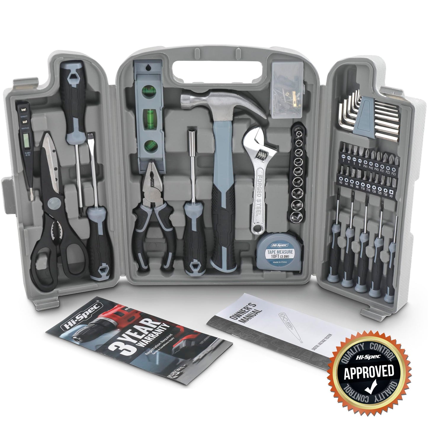 Hi-Spec 54pc Red Household Tool Kit – Essential DIY Hand Tool Set with Toolbox for Home, Garage, Office, Basic Repairs, First Apartment, New Home & Everyday Home Improvement