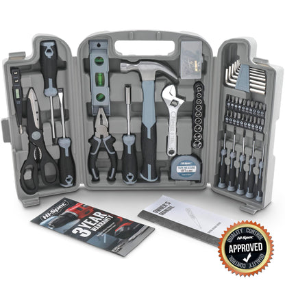 Hi-Spec 54pc Red Household Tool Kit – Essential DIY Hand Tool Set with Toolbox for Home, Garage, Office, Basic Repairs, First Apartment, New Home & Everyday Home Improvement