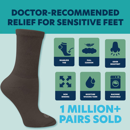 Doctor's Choice Diabetic Socks for Men, Seamless with Non Binding Top Neuropathy Socks, designed with Soft Stretch and Full Cushion for a Comfortable Fit, 13-15 X-Large, 4 Pairs (Marbled Brown)